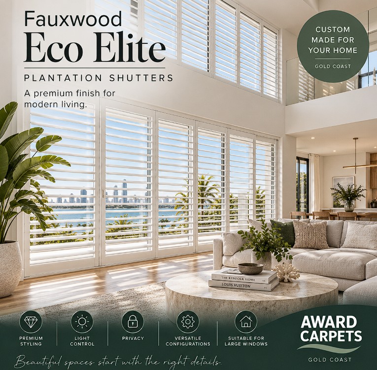 Fauxwood Eco Elite Plantation Shutters Gold Coast Award Carpets Gold Coast Fauxwood Eco Elite Plantation Shutters Gold Coast Award Carpets Gold Coast